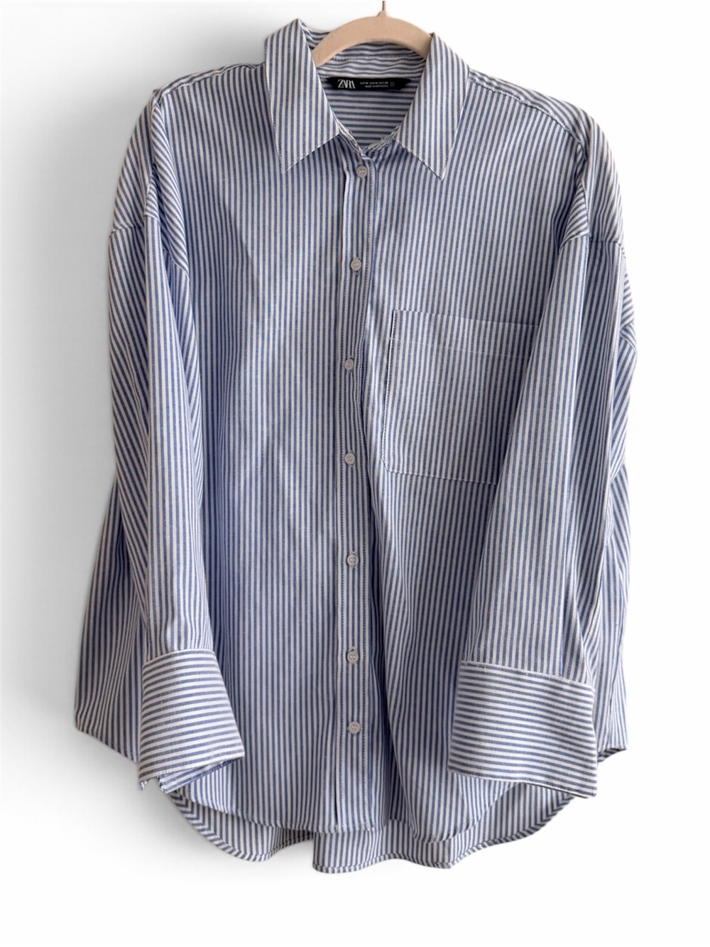 Zara oversized Blue and White Striped Button-Up Shirt
